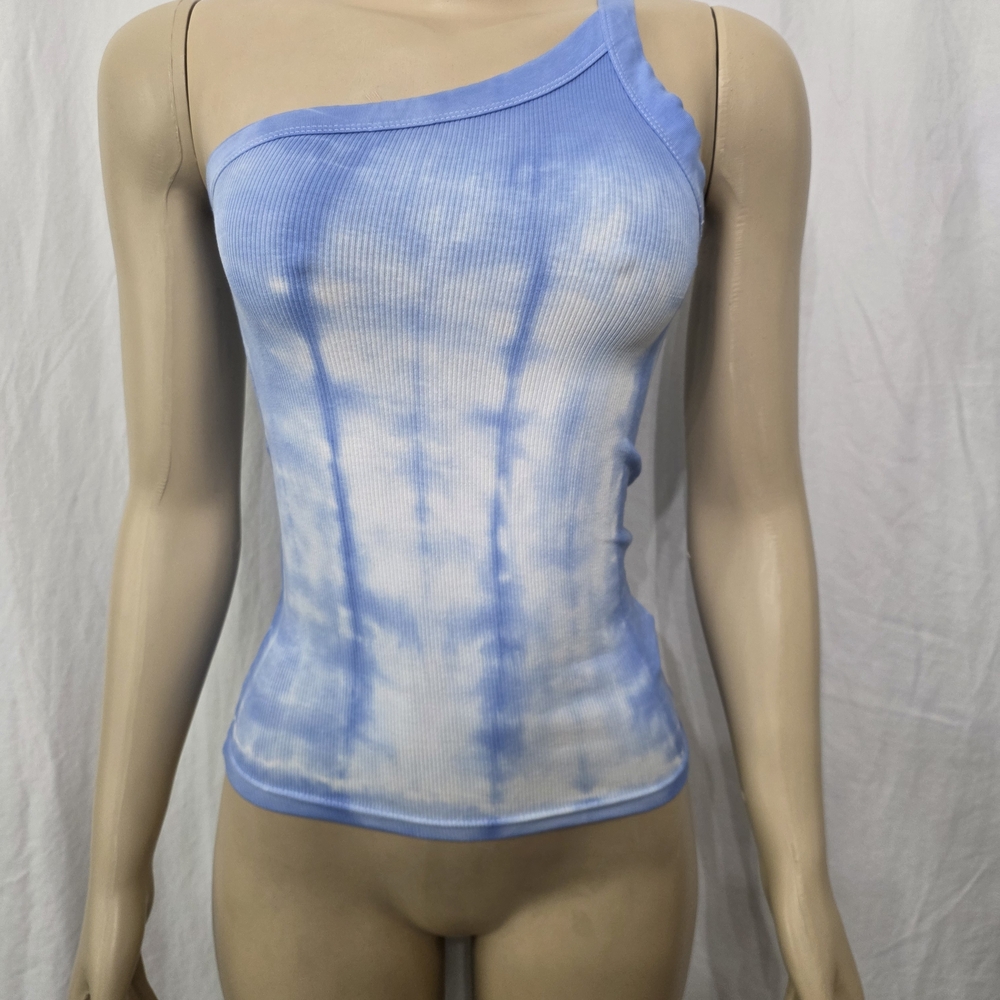 Weekday Light Blue Tie-Dye One-Shoulder Tank Top